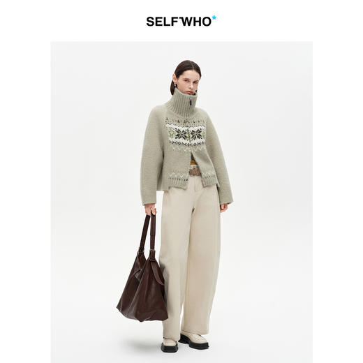 SELFWHO绵羊毛混纺复古高翻领针织毛呢外套女2025冬新款保暖外套 商品图4