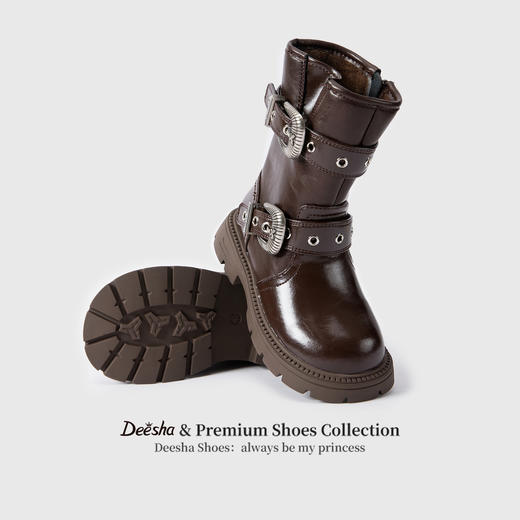 笛莎Deesha 女童童鞋2025冬季新款短筒皮靴 商品图2