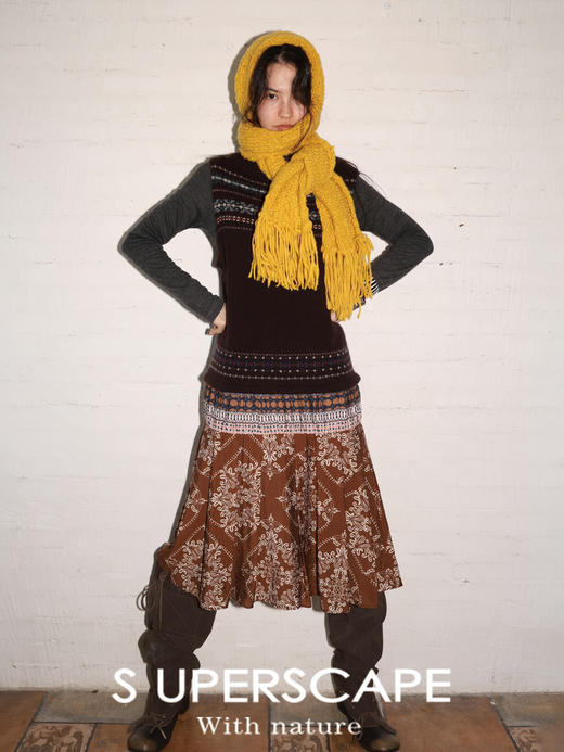 素舶 重工澳洲美丽奴羊毛 印花拼接费尔岛提花针织背心连衣裙 商品图0