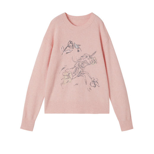 谜底套头针织衫长袖2025冬新品保暖舒适原创绣花毛衣女254MZ1900 商品图4