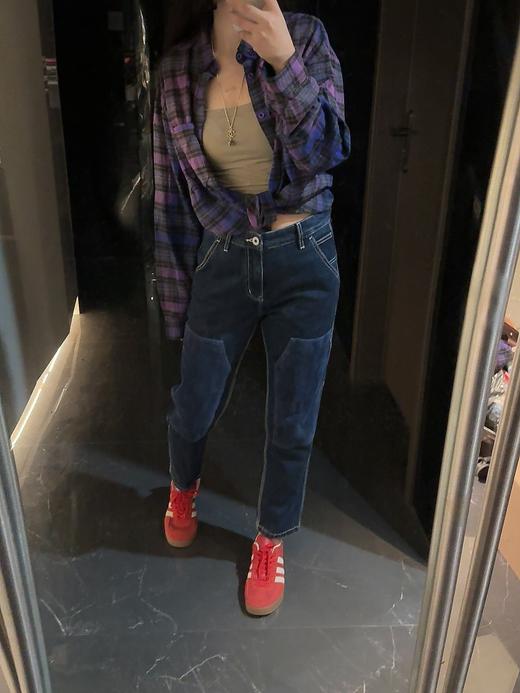 鸟家 灯心绒拼接男女同款牛仔裤(蕾姐S宽松,波哥穿L紧身) 商品图1