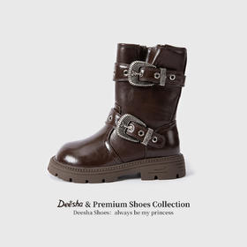 笛莎Deesha 女童童鞋2025冬季新款短筒皮靴