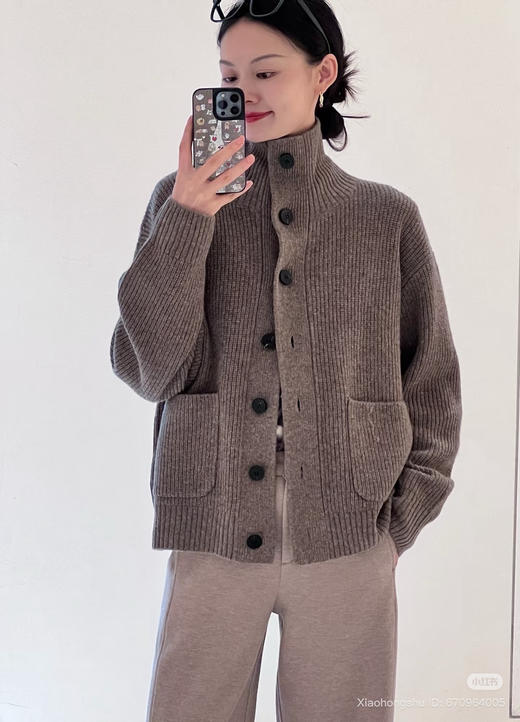 109-6 独家圆正 小禾 重磅不染色 牦牛绒 纽扣 开衫 我穿栗子色L很合适 商品图1