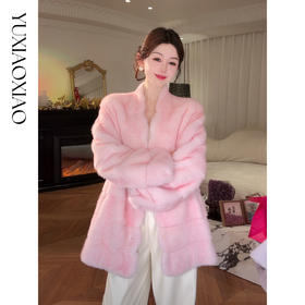 余潇潇【智性美人】高级定制色100天鹅绒水貂内里桑蚕丝V领水貂外套