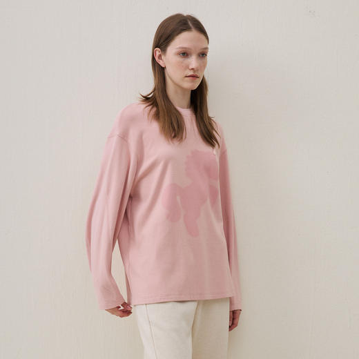 谜底中长款T恤长袖2025年冬季新品剪影印花微落肩宽松女254MT1718 商品图1