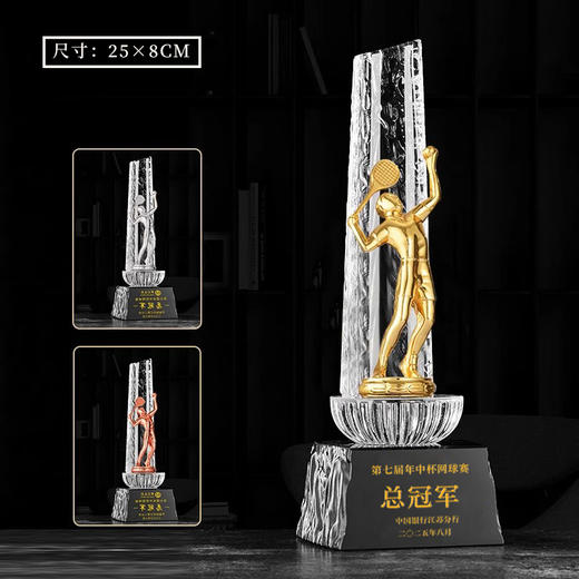 羽毛球奖杯定制比赛水晶奖杯定做定制刻字运动会单打双打冠军奖品 商品图2