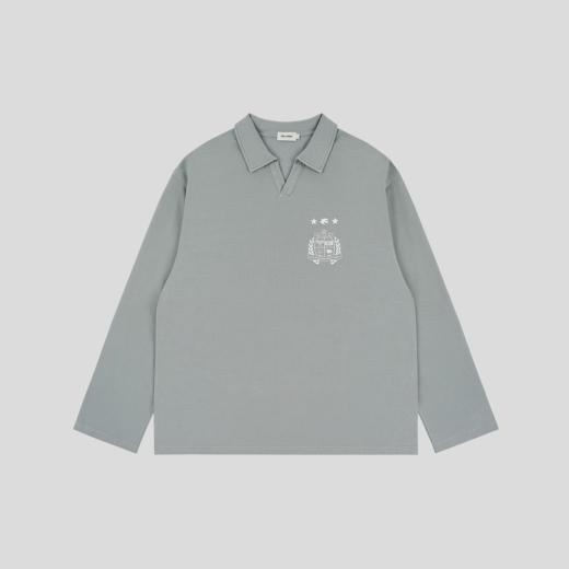 GOODBAI 学院组合logo印花翻领oversize长袖POLO衫 商品图3