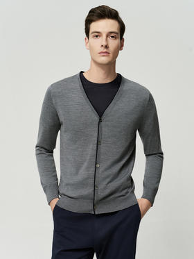 【V领纯羊毛针织开衫】25年秋冬新品男士100%羊毛薄款精纺开衫外套