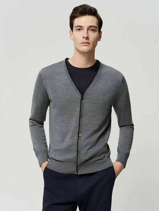 【V领纯羊毛针织开衫】25年秋冬新品男士100%羊毛薄款精纺开衫外套 商品图0