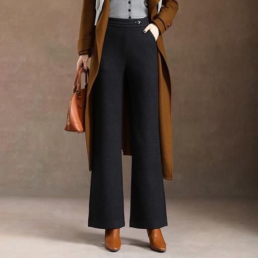 QYM 2531-Y毛呢微喇裤垂感休闲喇叭裤时尚 商品图0