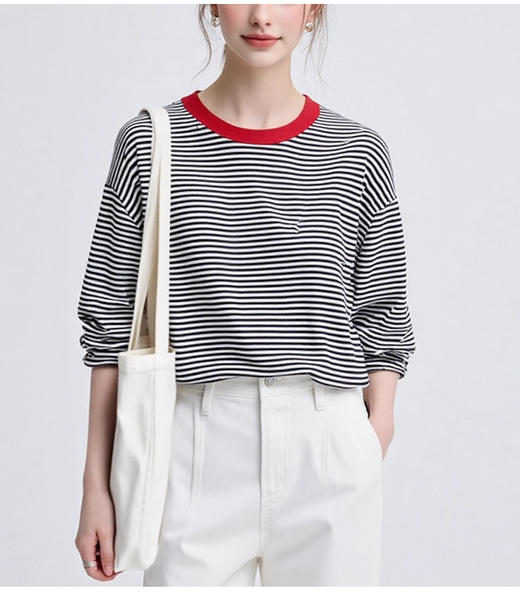 裁缝学苑AS587条纹撞色宽松长袖T恤上衣纸样女装圆领t恤服装打板 商品图4