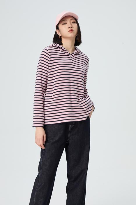 【超好看爆款】水淼2025秋冬新款休闲宽松百搭条纹帽衫1798 商品图1