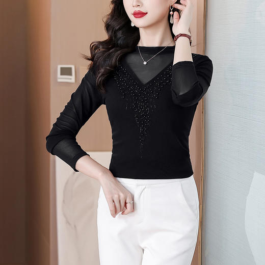 KQL D36M8318网纱烫钻气质洋气妈妈装显瘦长袖上衣 商品图2