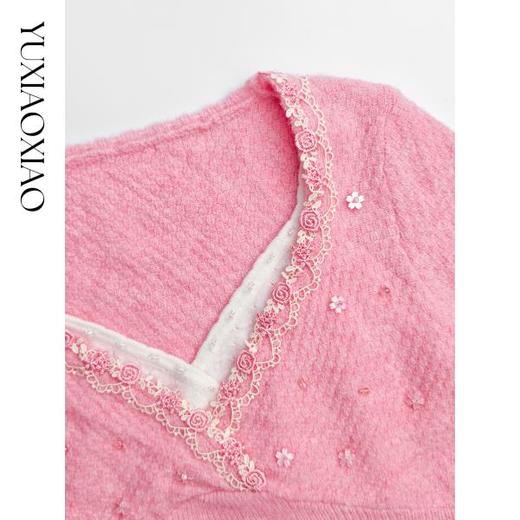 余潇潇【桃气可可】时尚超细羊毛混纺拼接水晶珠显瘦v领针织两件套 商品图2