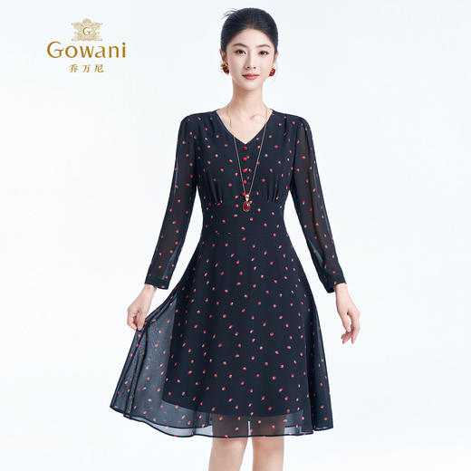 乔万尼新款内搭外穿小V领收腰显瘦草莓印花减龄连衣裙ES3E539 商品图1