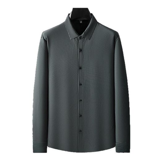 【DWP】大依优型大码男装加绒长袖衬衫秋季厚款商务翻领条纹保暖长袖衬衣宽松弹力 商品图4