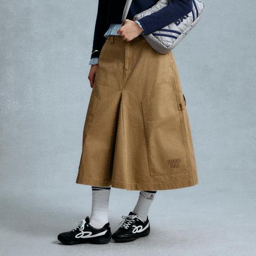 GOODBAI 粗体logo贴布绣工装A版拼接中长半身裙 商品图0