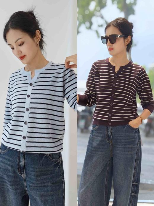 582572剪刀领条纹套头衫 商品图0