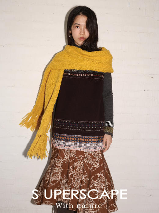 素舶 羊毛花式珍珠大肚纱 重工流苏针织长围巾 商品图1