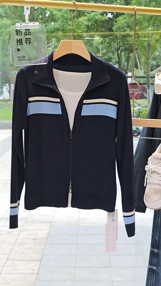 583076羊毛拉链拼色开衫 商品图2