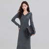 西遇针织长袖连衣裙女秋季新款轻熟灰色连帽修身显瘦长裙子SS051600 商品缩略图0