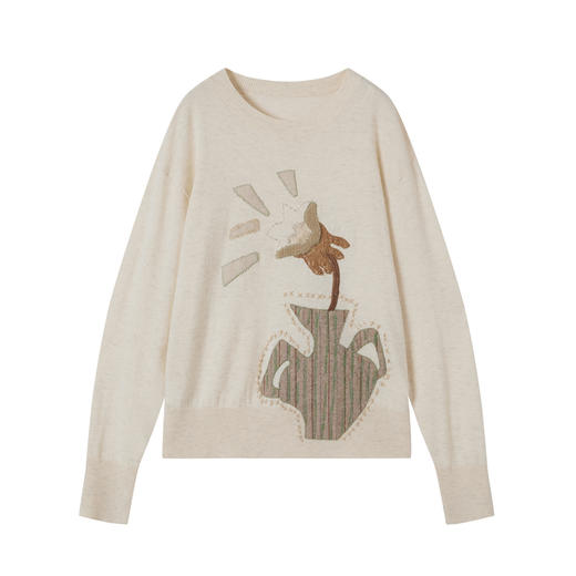 谜底套头针织衫长袖2025年冬季新品轻盈保暖圆领绣花女254MZ1890 商品图4