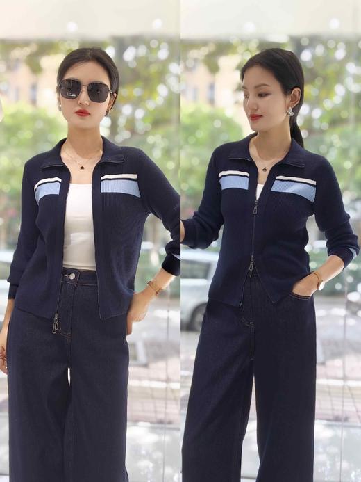 583076羊毛拉链拼色开衫 商品图1