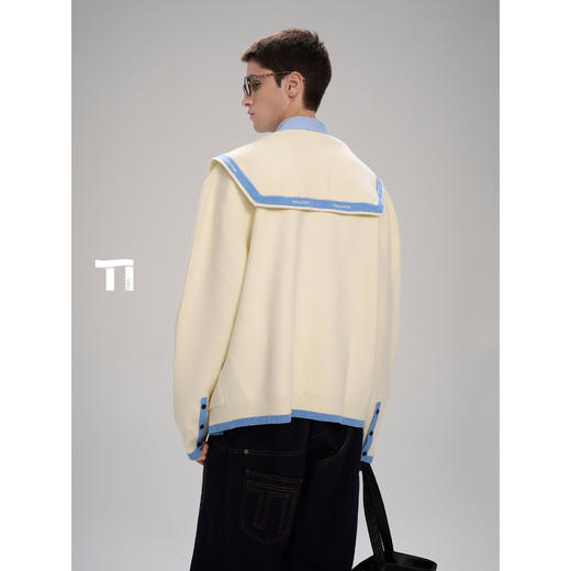 启世录TIWILLTANG“微风领航”海军领撞色条纹拉链开衫 商品图2