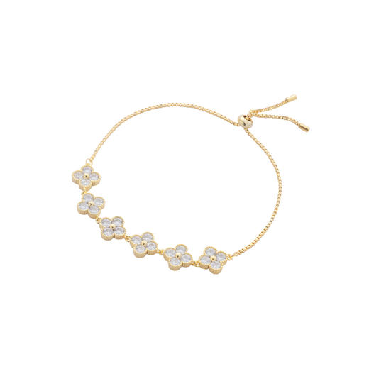 三彩2025新款国风四叶海棠花手链轻奢锆石幸运镀金抽拉珠甜美复古 商品图4