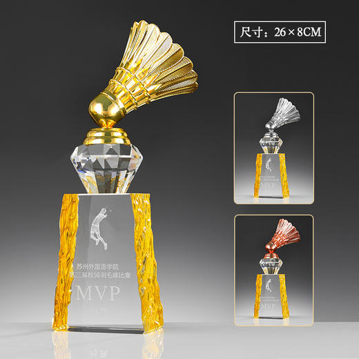 羽毛球奖杯定制比赛水晶奖杯定做定制刻字运动会单打双打冠军奖品 商品图6