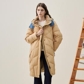 谜底连帽加厚羽绒服女2025冬季新品茧型长款可拆卸帽女254MY1725