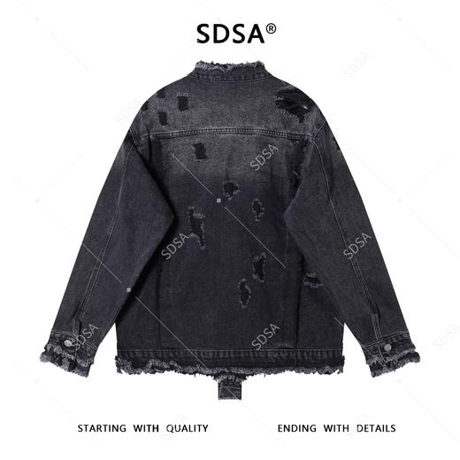 SDSA秋冬新款痞帅男装美式设计感流苏磨破立领牛仔夹克外套百搭 商品图4