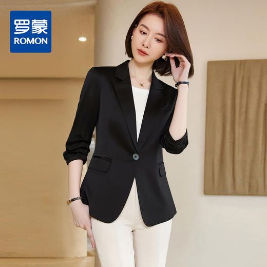 罗蒙女士春秋七分袖西服外套简约百搭纯色一粒扣商务日常单西女 商品图0