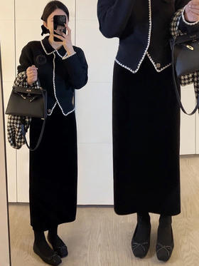 【GZ】无忧购 高端赫本风丝绒半身裙女秋冬新款中长款开叉显瘦包臀直筒裙子9903开叉（截单后3-5天发货）