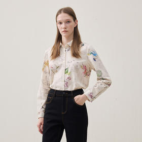 谜底印花衬衣长袖2025冬季新品原创艺术拼贴花卉衬衫女254MC1485