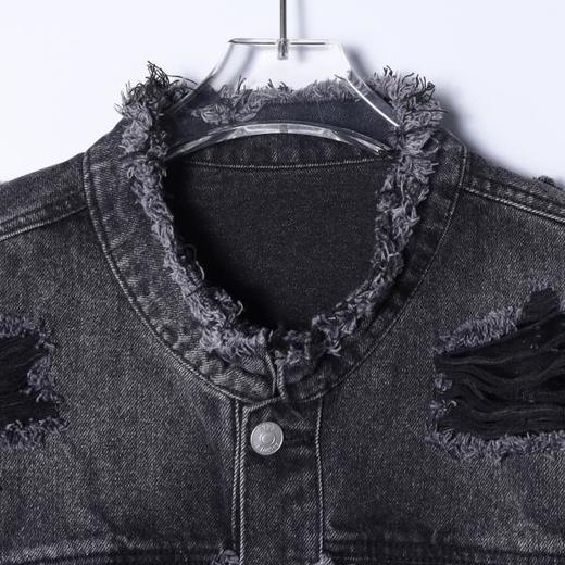 SDSA秋冬新款痞帅男装美式设计感流苏磨破立领牛仔夹克外套百搭 商品图1