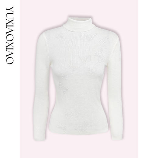 余潇潇【星光蝶语】绵羊毛混纺精美渐变大小蝴蝶烫钻高领修身打底衫 商品图3