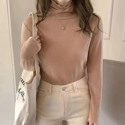 买一送一秋季新款小猫日记打底衫女秋冬半高领亲肤保暖德绒长袖t恤纯色木耳边上衣 商品图3