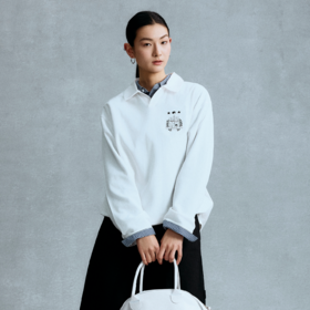 GOODBAI 学院组合logo印花翻领oversize长袖POLO衫