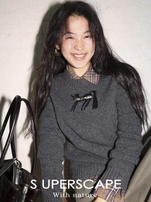 素舶 澳洲美丽奴羊毛保暖柔软独角兽提花全圆领针织衫套头毛衣 商品图1