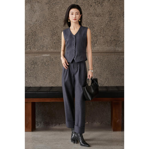 米思阳2026春季新款知性通勤风OL高级灰百搭短款马甲外套女4846 商品图3