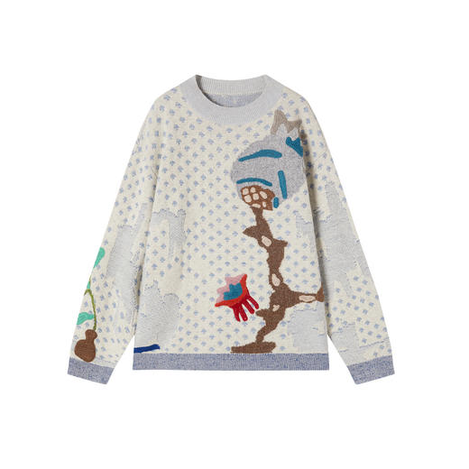 谜底套头针织衫长袖2025冬新品原创提花绣花肌理毛衣女254MZ1865 商品图4