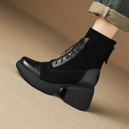 【预售5天】超轻厚底骑士靴圆头英伦风时尚简约秋冬新款绑带粗跟显瘦马丁靴CFE&C6352 商品图4