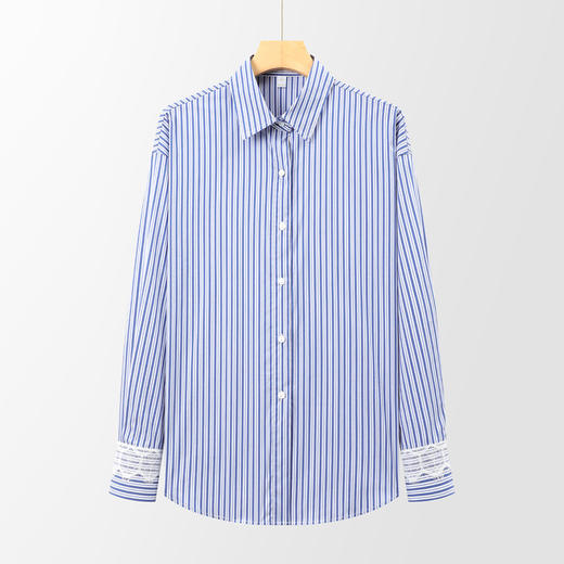 【棉混纺 设计感】罗蒙春秋女士长袖衬衫条纹简约大方都市通勤衬衣女 商品图2