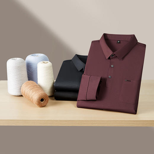 【DWP】大依优型大码男装长袖Polo衫简约纯色秋季翻领T恤商务休闲POLO衫弹力 商品图3