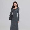 西遇针织长袖连衣裙女秋季新款轻熟灰色连帽修身显瘦长裙子SS051600 商品缩略图3