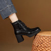 【预售5天】厚底方头系带马丁靴女复古粗跟单靴秋冬新款加绒气质百搭高跟短靴XME&898-820 商品缩略图2