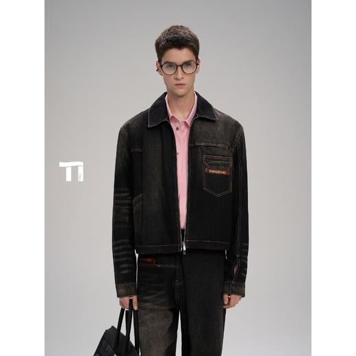 启世录TIWILLTANG“夜雾褪尽”褶皱渐变牛仔夹克 商品图0