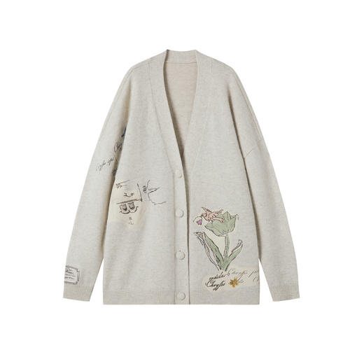 谜底针织开衫长袖2025冬季新品V领中长款亲肤保暖毛衣女254MZ1927 商品图4