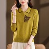 法式优雅撞色翻领针织衫，猫咪刺绣显瘦长袖毛衣CC-QQH-9233 商品缩略图2
